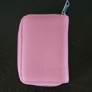 Pink Pebbled Zip Around Card Wallet